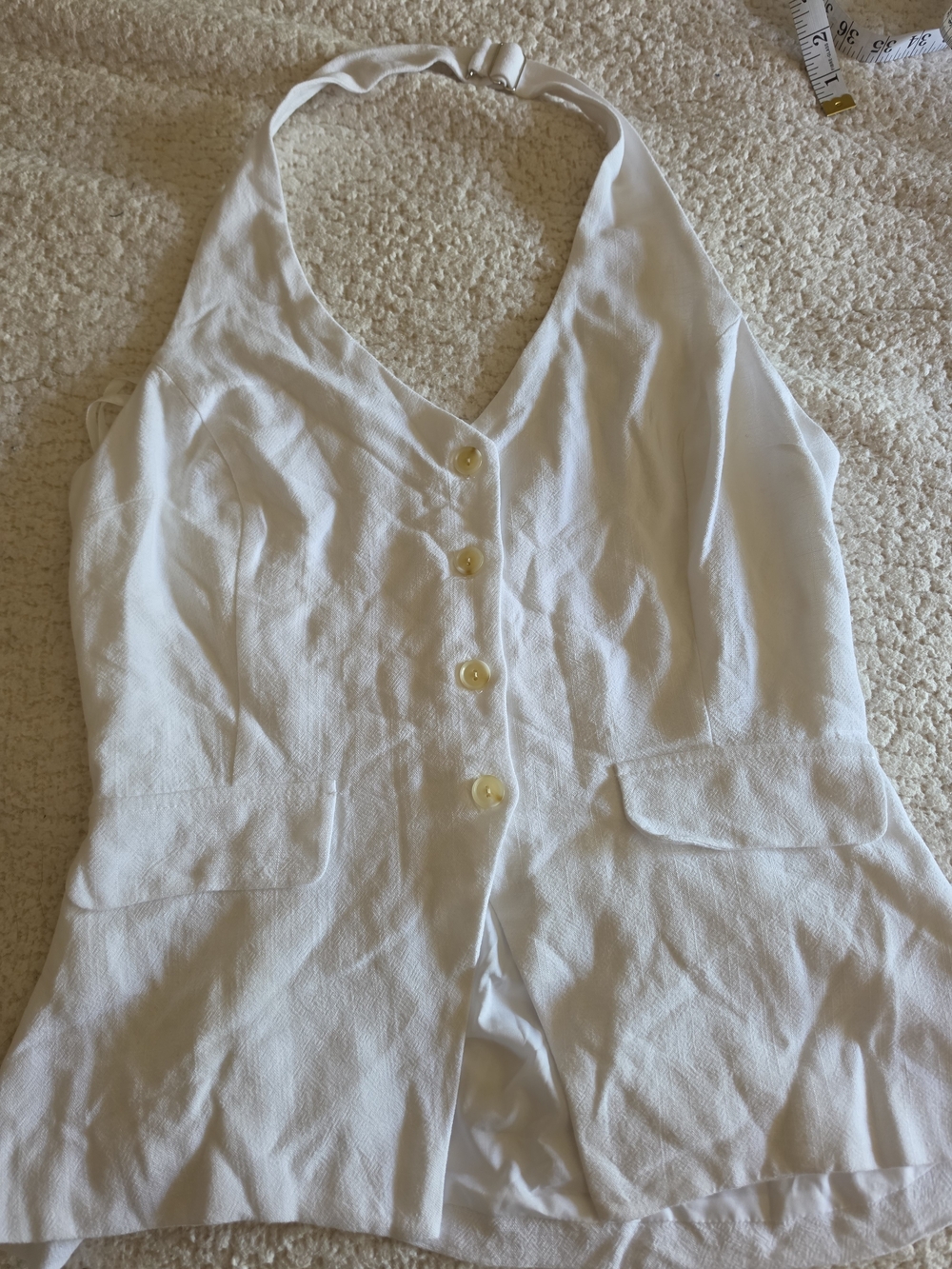 White Halter Button-Front Women's Top